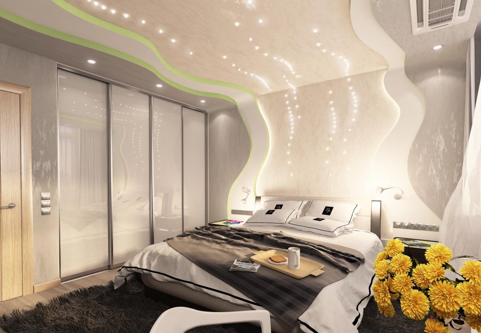 Встроенный шкаф купе и натяжной потолок