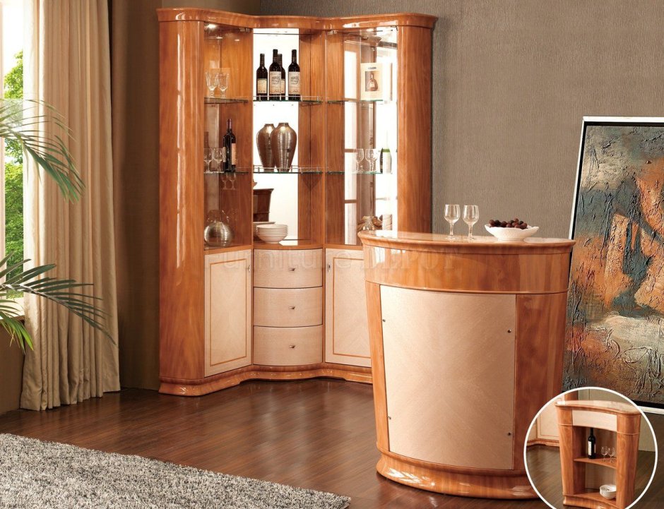 Угловой бар закрытый для гостиной