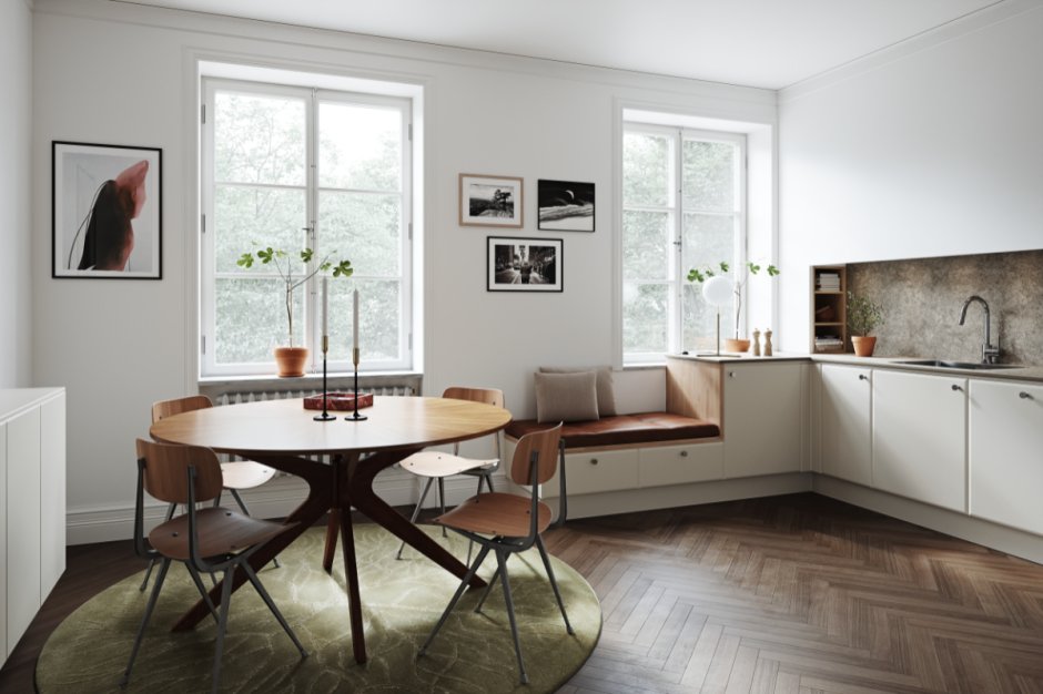 Круглый стол в скандинавском стиле на кухню