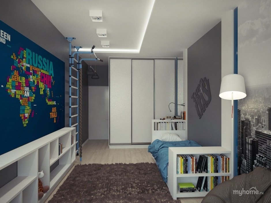 Узкая комната для подростка девочки