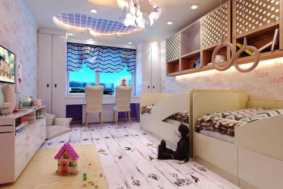 Комната для двоих разнополых подростков 20 кв.м с перегородкой