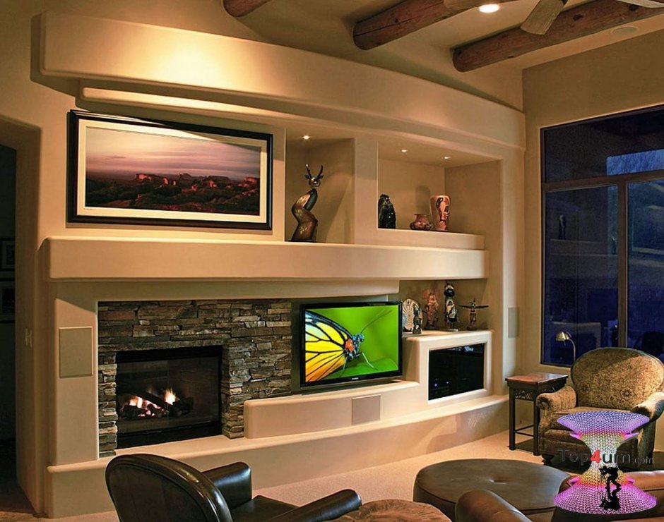 Стенки с камином и телевизором для гостиной