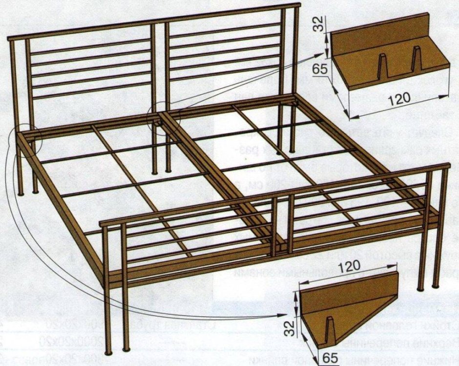 Кровать из профильной трубы чертеж 60x40