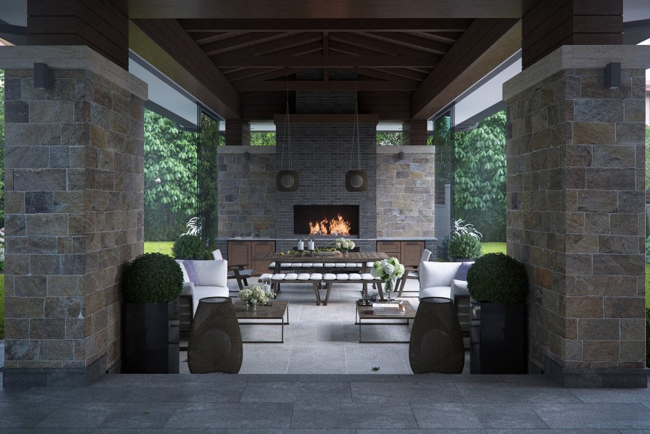 Зона барбекю в стиле лофт