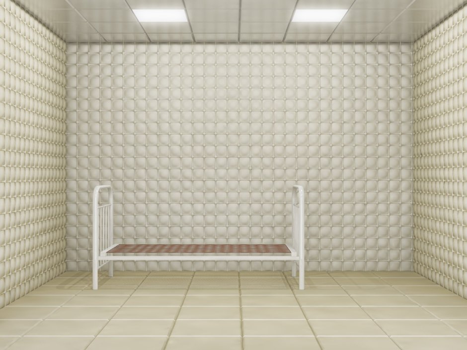 Белая комната с мягкими стенами из психбольницы