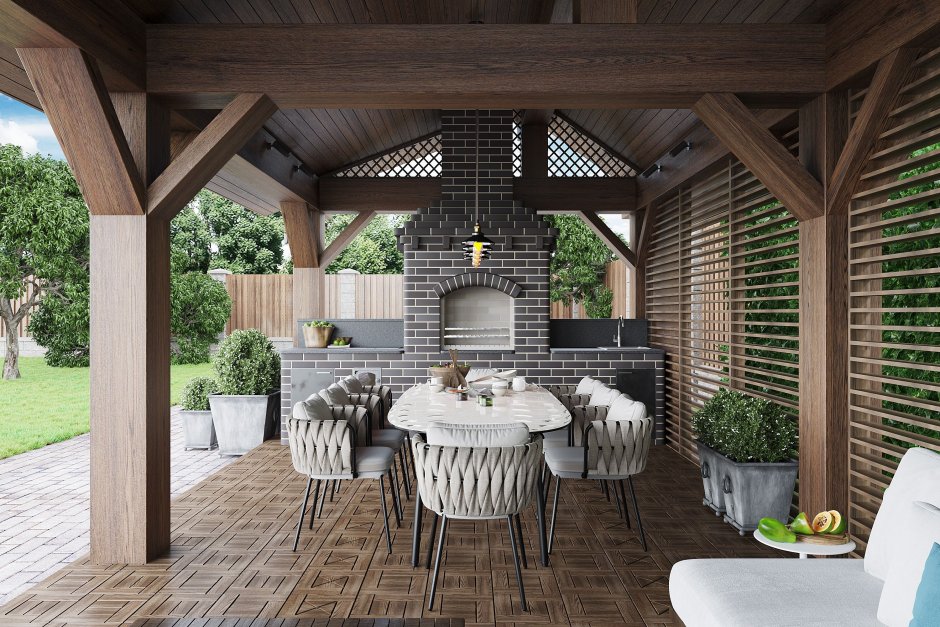 Беседка барбекю в стиле Райта