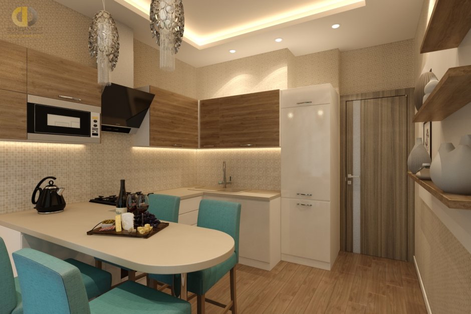 Кухня студия с гостиной угловая