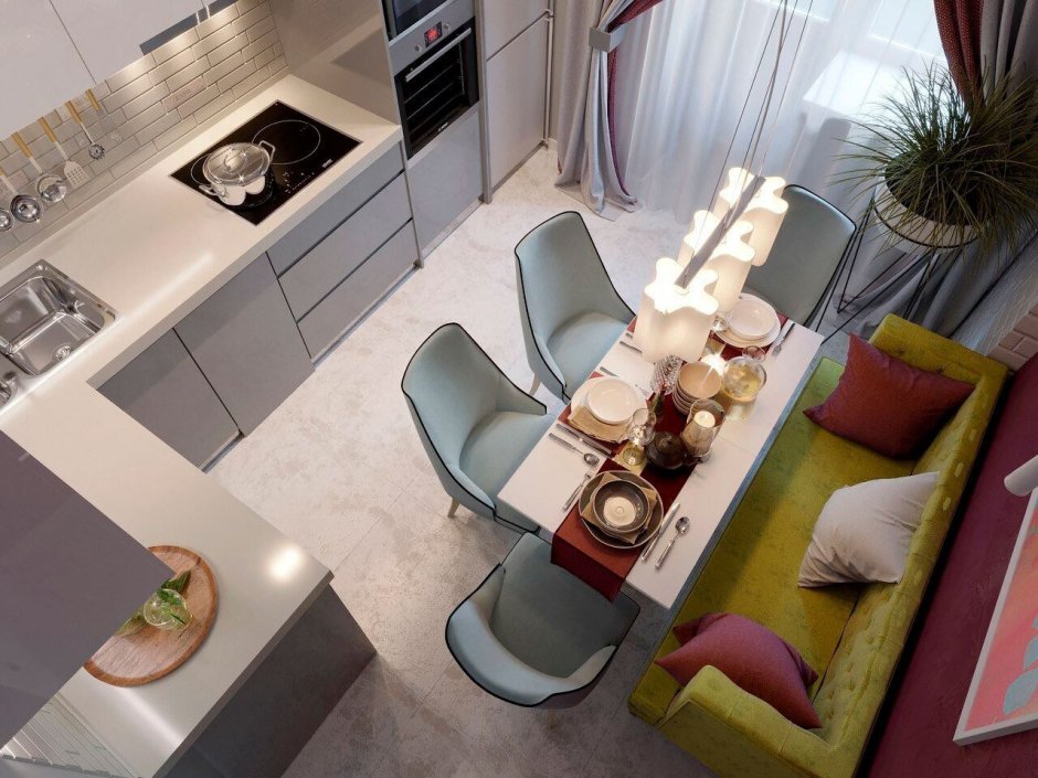 Кухня гостиная икеа 13м