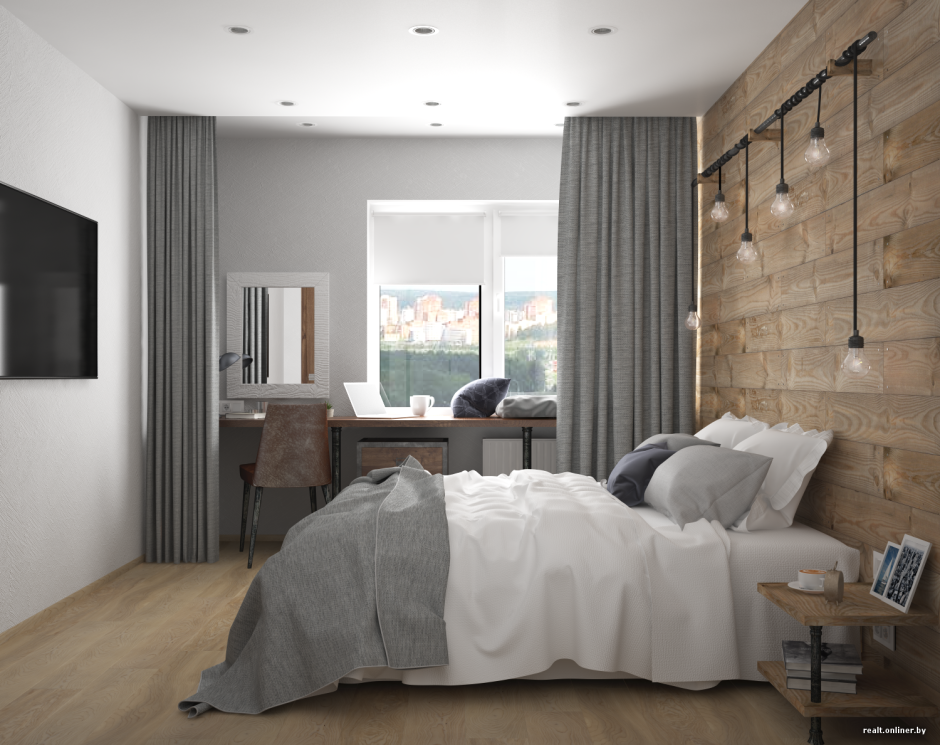 Спальня лофт белый кирпич