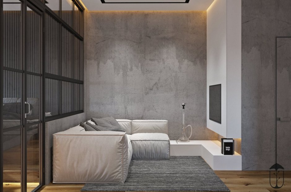 Минимализм с лофтом спальная