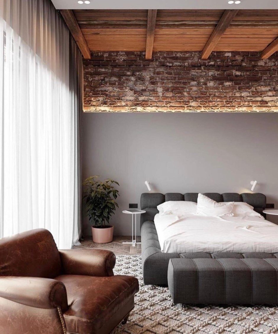 Спальня в современном стиле лофт