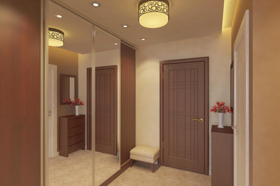 Квадратная прихожая с 4 дверьми