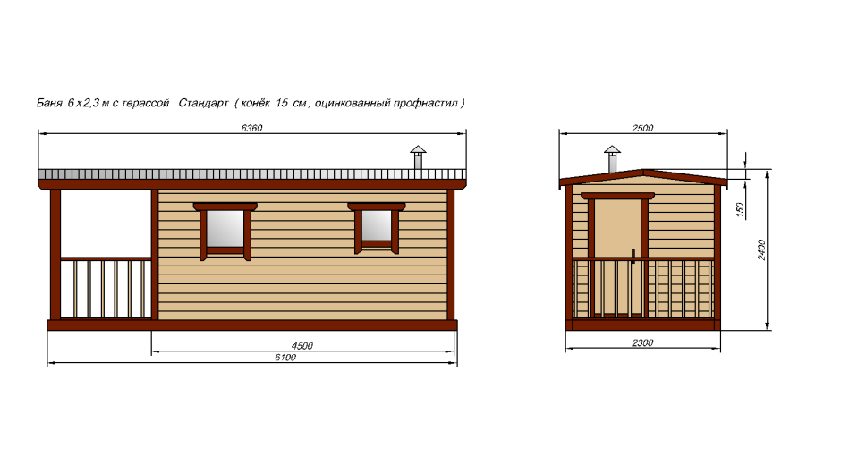 Каркасная баня с односкатной крышей