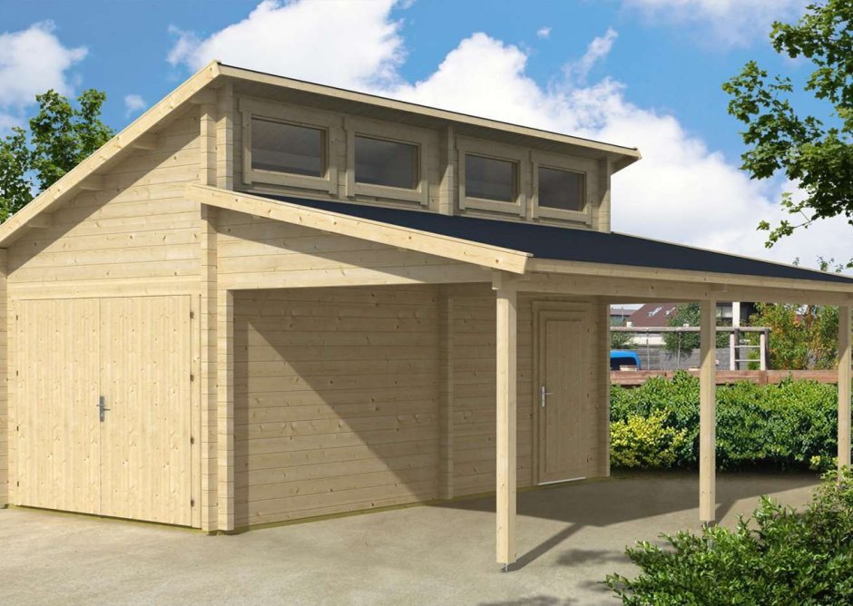 Сарай с навесом для дачи