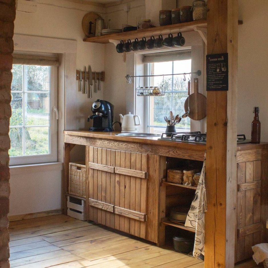 Кухонный гарнитур из дерева своими руками в деревенском стиле