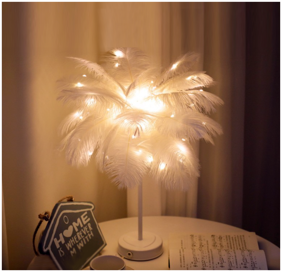 Светильник с перьями настольный