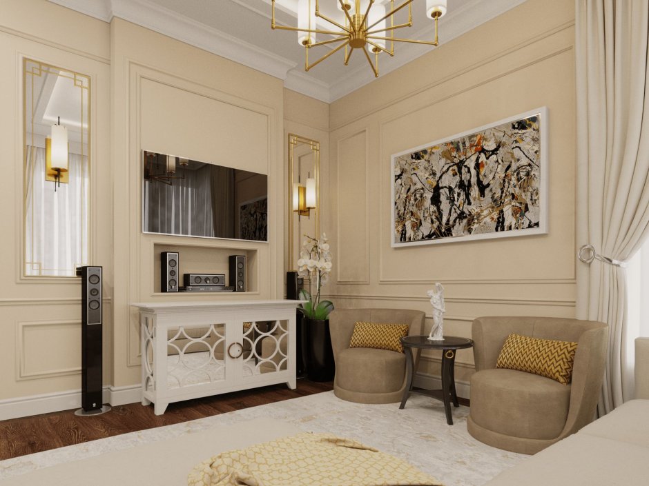 Молдинги в интерьере гостиной