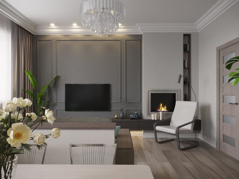 Зона телевизора в гостиной Неоклассика