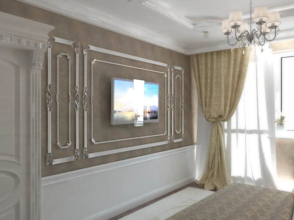 Молдинги для стен в интерьере гостиной Неоклассика
