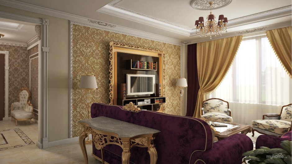 Гостиная в стиле Ампир в светлых тонах