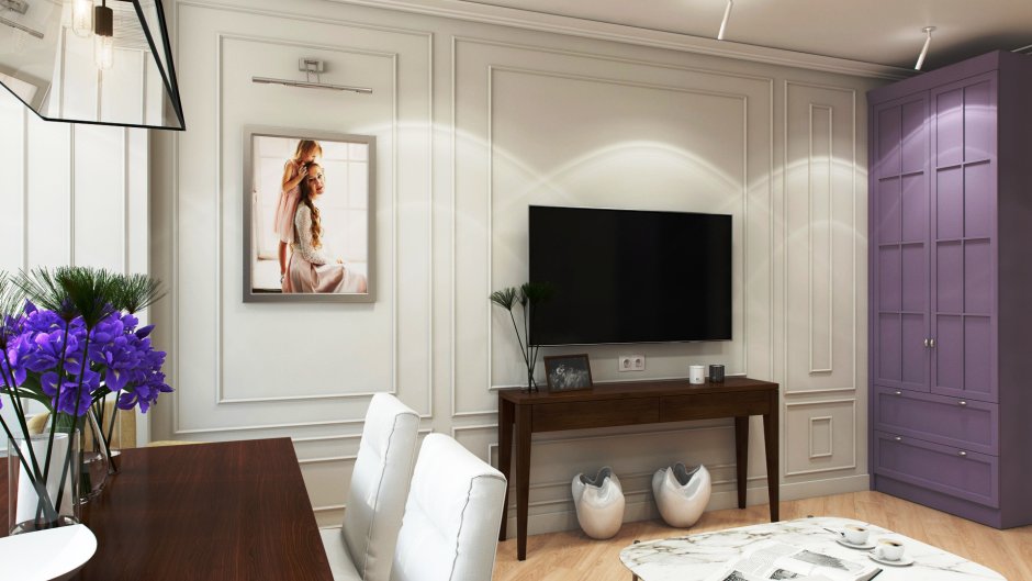 Молдинги на стене с телевизором
