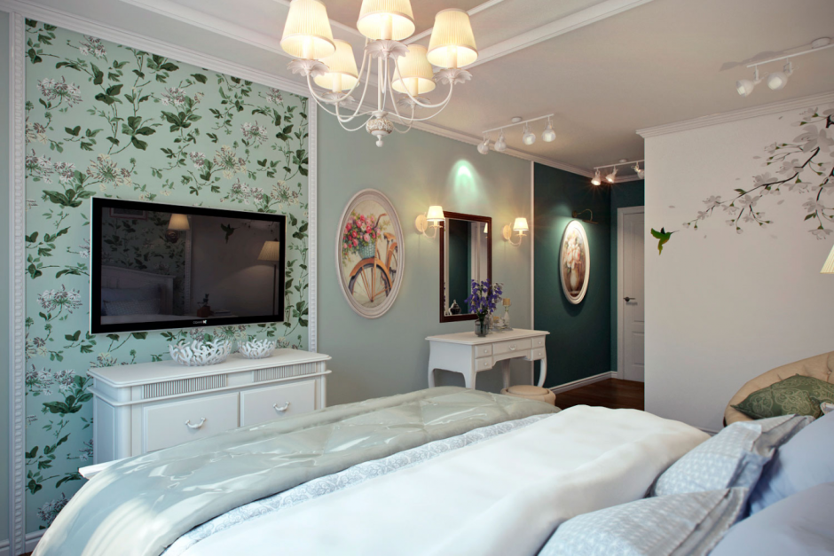 Телевизор на стене в спальне