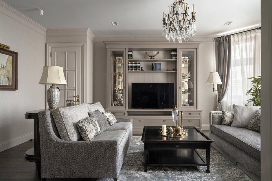 Линкруста в интерьере гостиной в стиле Неоклассика