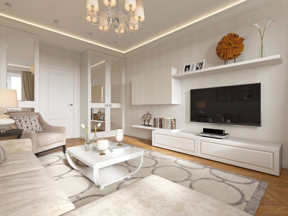 Гостиная с телевизором Неоклассика