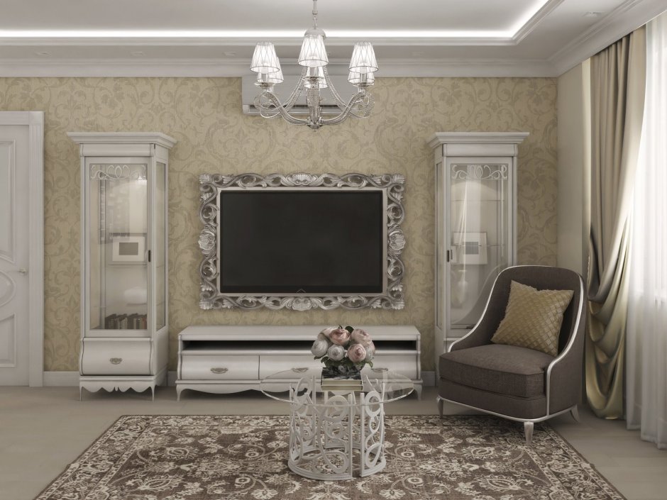 Телевизор в гостиной классического стиля