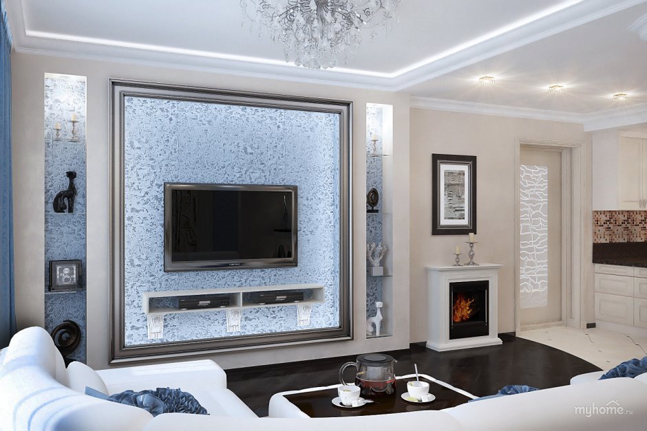 Молдинги на стене с телевизором