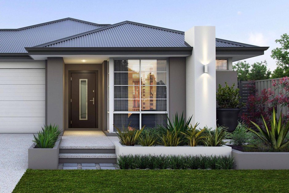 Одноэтажный дом с гаражом и крыльцом