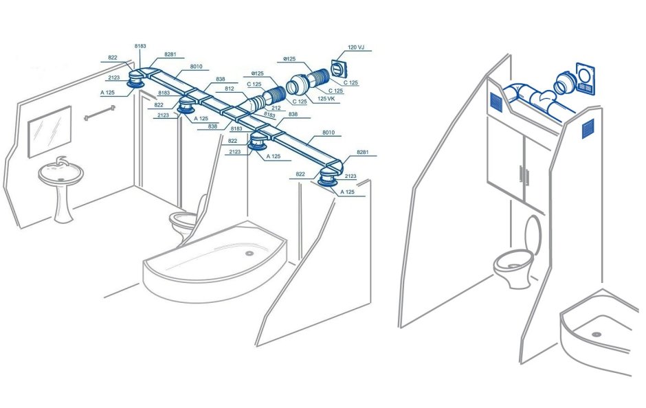 Схема монтажа вентиляции ванной комнаты