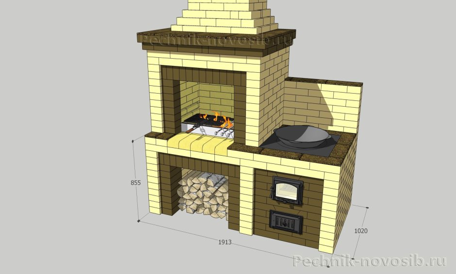 Барбекю с казаном из кирпича 1500мм