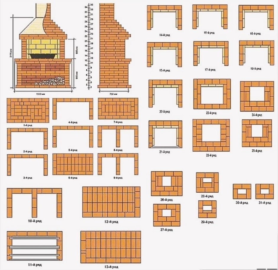Печь-барбекю для беседки из кирпича порядовка