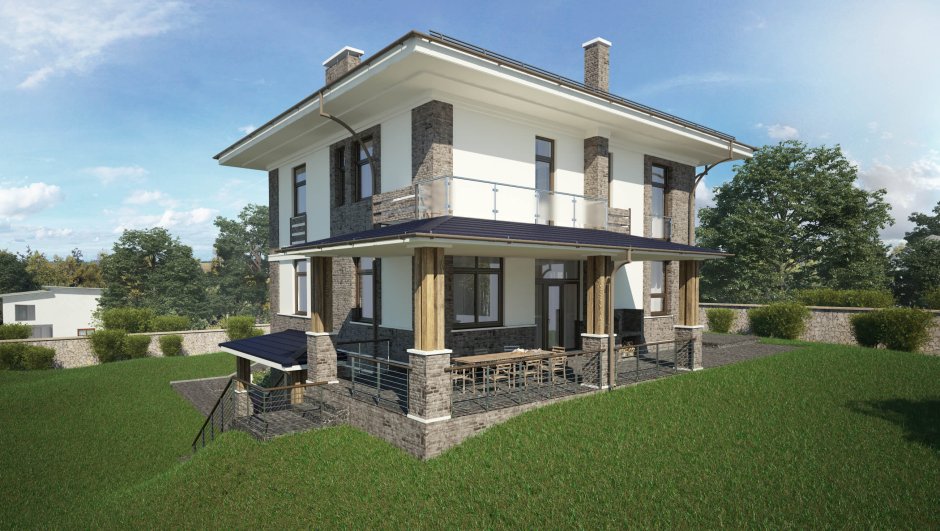 Двухэтажный домик с террасой на склоне