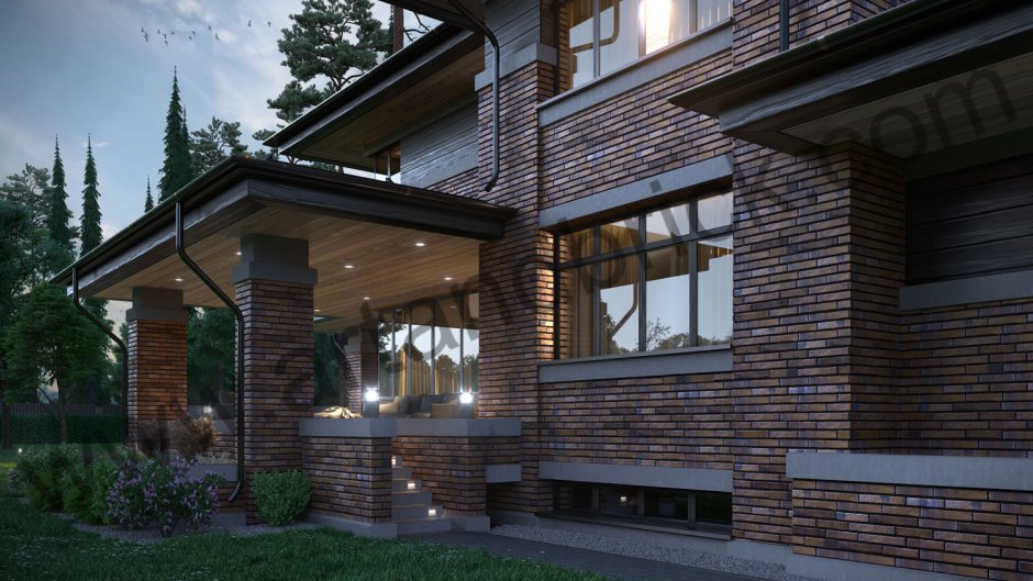 Ригельный кирпич стиль Райта