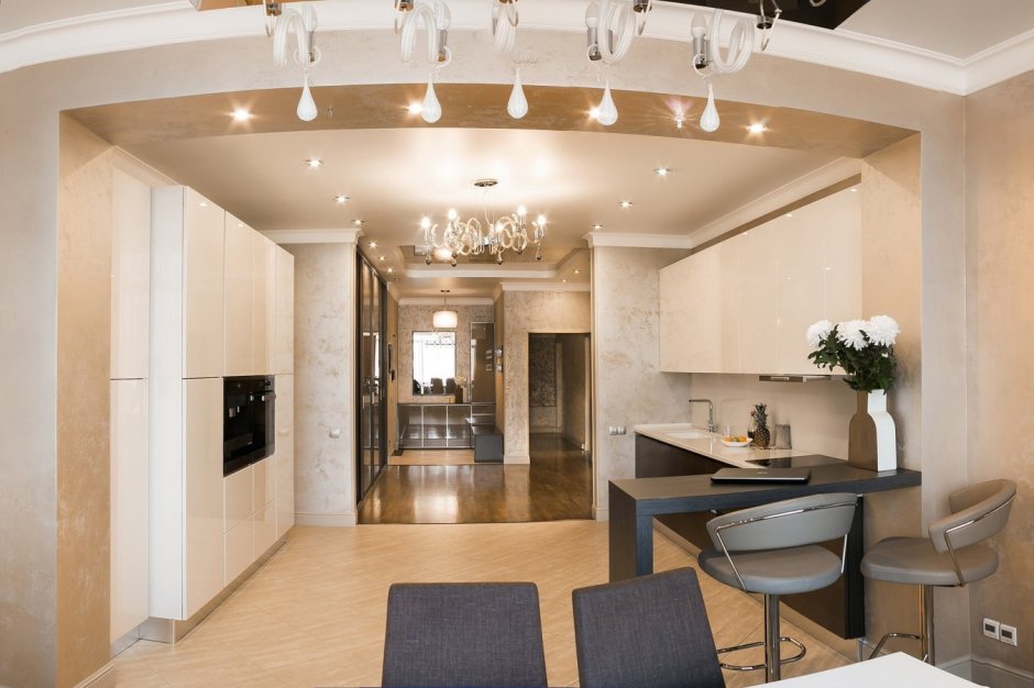 Кухня гостиная Объединенная с коридором