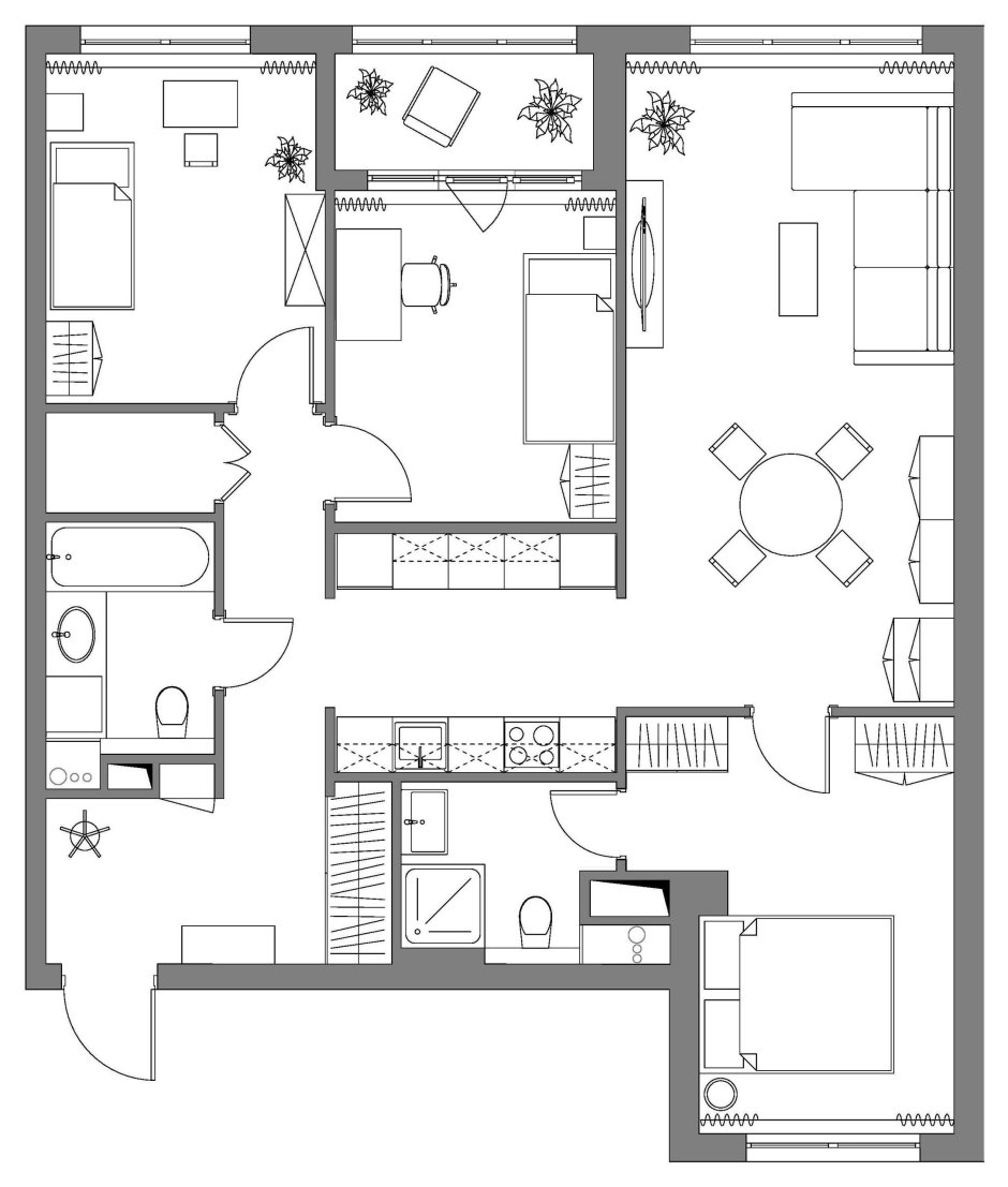 Планировка двушки с кухней гостиной