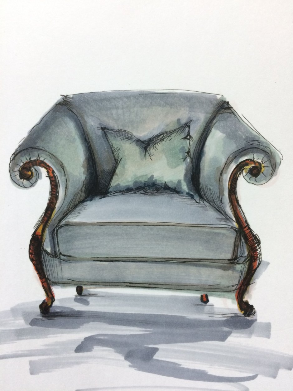 Кресло рисунок акварелью