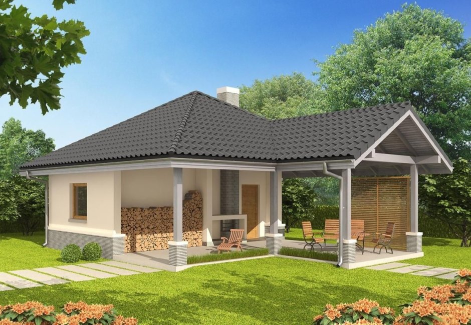 Одноэтпжный дом с угловойтеррасо