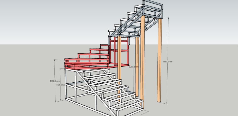 Металлическая двухмаршевая лестница на второй этаж