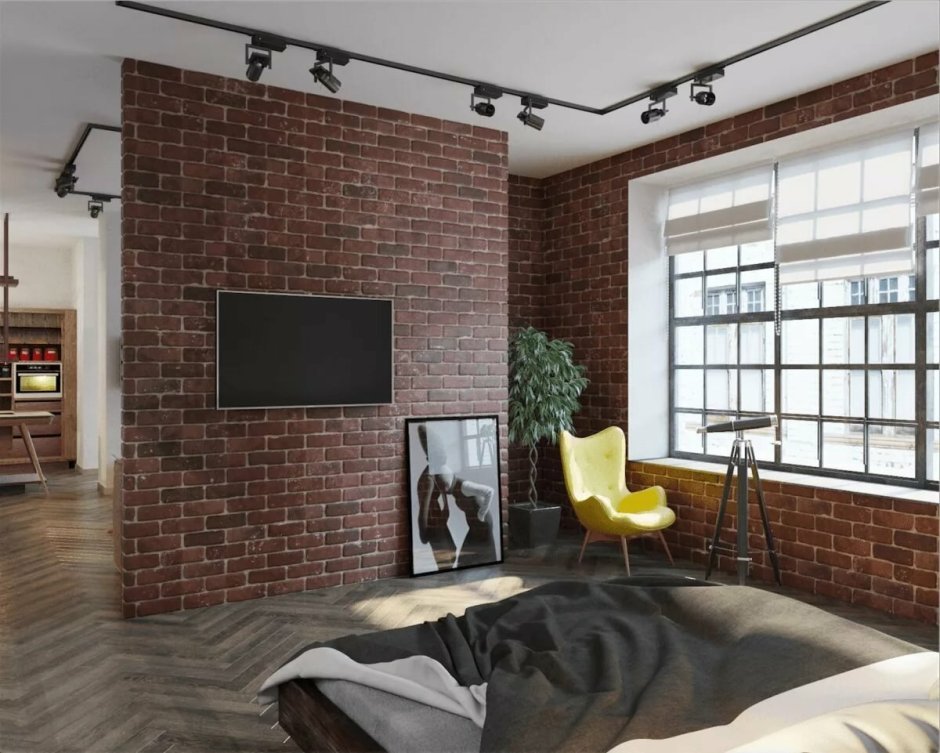 Кирпичная стена в интерьере