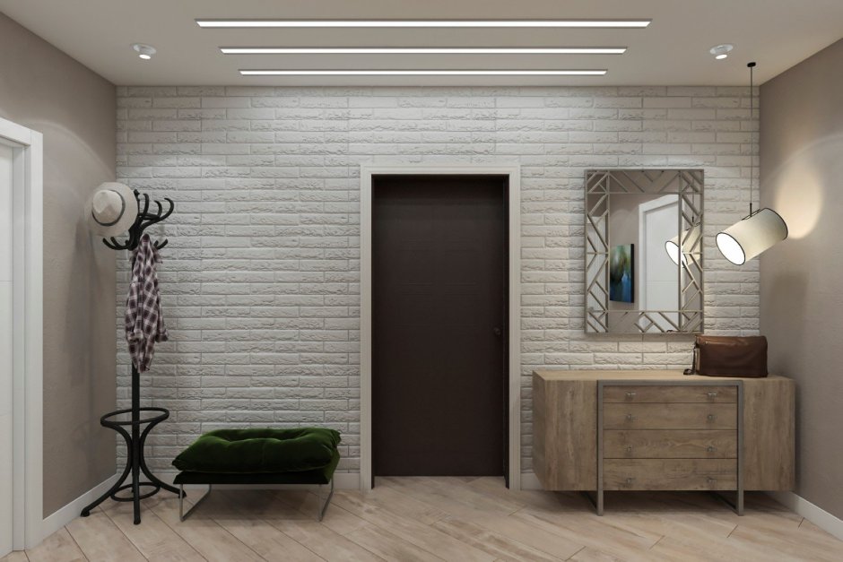 Белый кирпич в интерьере прихожей