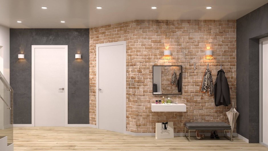 Плитка под кирпич в интерьере прихожей