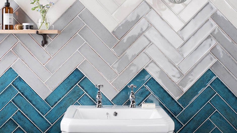 Синяя плитка Керама Марацци прямоугольная Herringbone