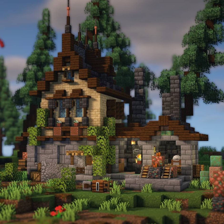 Красивые дома в еловом лесу майнкрафт
