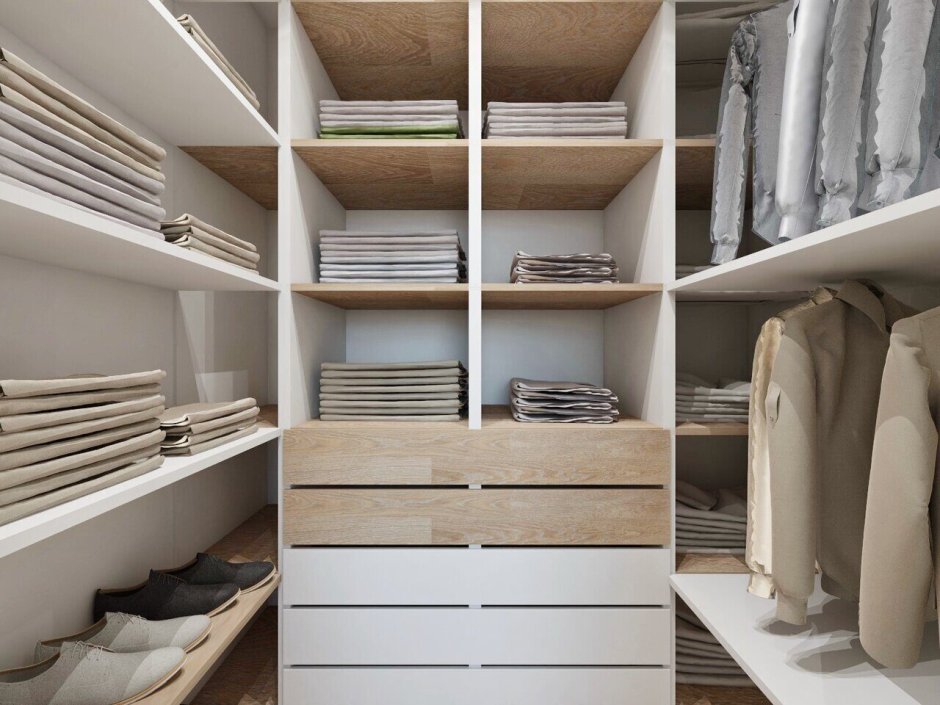 П-образная гардеробная комната