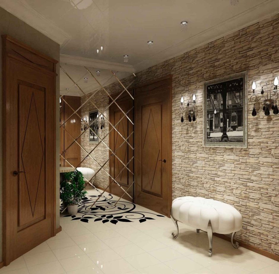 Зеркальная плитка в прихожей на стене