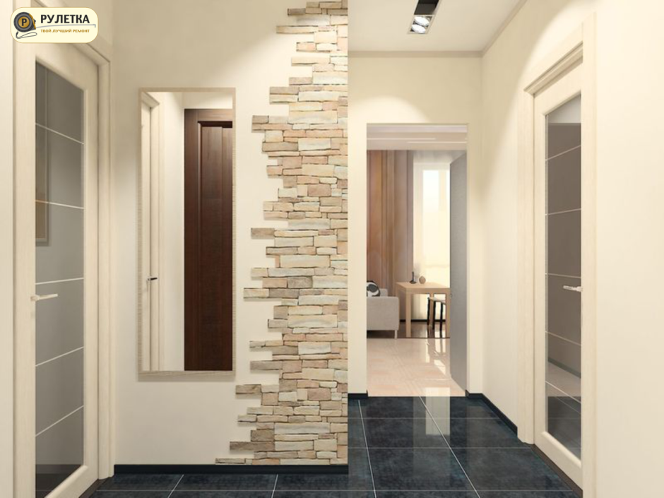 Декоративный камень в прихожей хрущевки