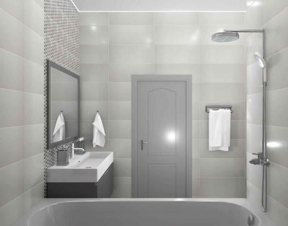 Совмещенный санузел в серых тонах современный стиль